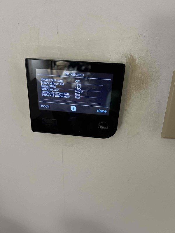 Completed diagnostic evaluation and repair on Bryant heat pump system. System diagnostics revealed low refrigerant charge affecting cooling performance. Checked system pressures, identified refrigerant leak, performed necessary repairs, and recharged system to manufacturer specifications. Verified proper operation of heat pump including line voltage (241V), indoor airflow (397 CFM at 1152 RPM), static pressure (0.86), and supply air temperature (71.1°F). Confirmed all system parameters within normal operating range and unit cycling properly. Customer advised that final pricing may vary based on total refrigerant quantity required for complete system charge.