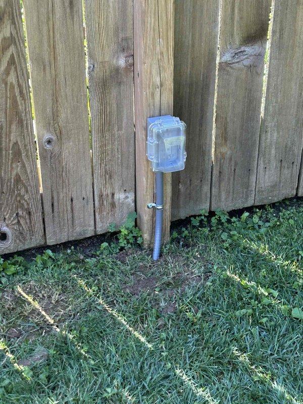Installed dedicated electrical circuit for pool pump with new weatherproof receptacle and cover mounted on exterior fence line. Additionally, mounted weatherproof electrical box with receptacle and cover near outdoor grill area on building exterior, fed from existing interior outlet circuit. All installations include proper conduit protection and weatherproof enclosures rated for outdoor use.