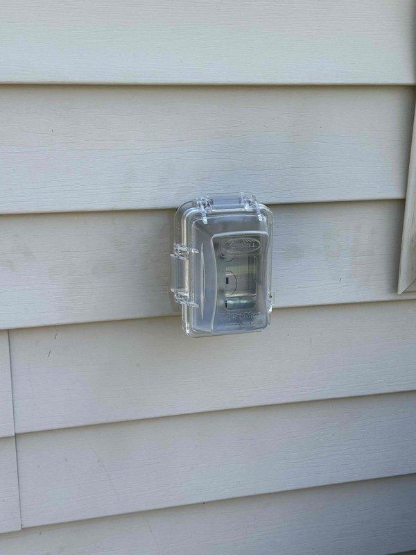 Installed dedicated electrical circuit for pool pump with new weatherproof receptacle and cover mounted on exterior fence line. Additionally, mounted weatherproof electrical box with receptacle and cover near outdoor grill area on building exterior, fed from existing interior outlet circuit. All installations include proper conduit protection and weatherproof enclosures rated for outdoor use.