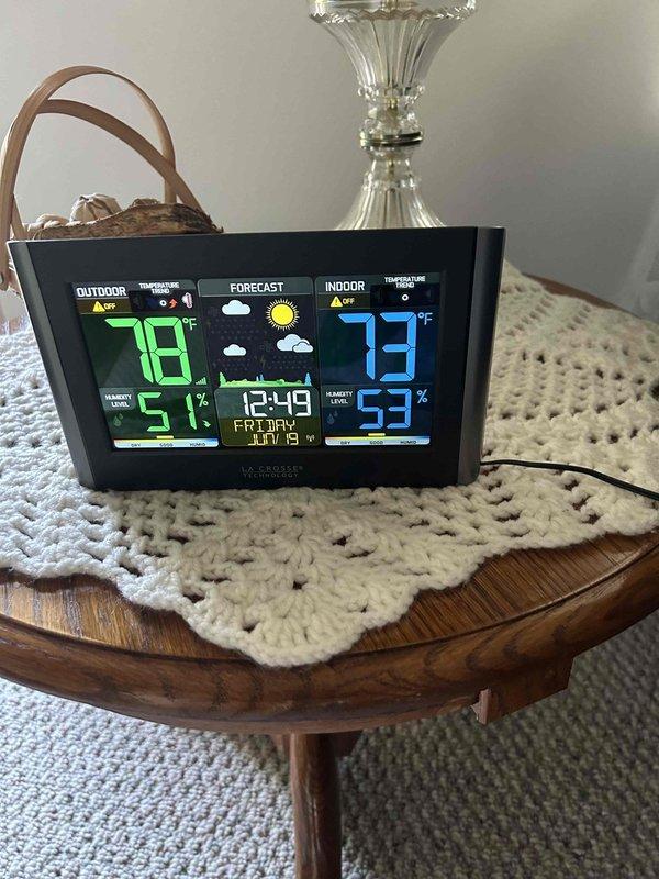 Responded to service call for ongoing system performance concerns and high indoor humidity complaints since 2020 installation. Upon arrival, verified thermostat settings and observed indoor temperature at 73°F with humidity reading at 53%, while outdoor conditions measured 78°F at 51% humidity. System was in wait mode during inspection, indicating normal cycle operation. Documented current environmental conditions using both thermostat display and independent weather monitoring equipment to establish baseline readings for humidity concerns. Advised customer on typical humidity levels and system performance parameters, confirming equipment is maintaining setpoint temperature as programmed.