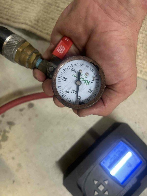 Responded to service call for furnace heating concern on 1.5-year-old system with reported intermittent air conditioning operation. Upon arrival, performed comprehensive diagnostic evaluation of HVAC system. Conducted pressure testing of gas supply line using calibrated pressure gauge, confirming proper gas delivery to furnace at appropriate PSI levels. Utilized Fluke 902 FC digital clamp meter to measure electrical parameters including voltage, amperage, and continuity across system components. Verified proper electrical supply to both heating and cooling circuits. Inspected furnace control board, safety switches, and limit controls for proper operation. System found to be operating within manufacturer specifications for heating mode at time of inspection.