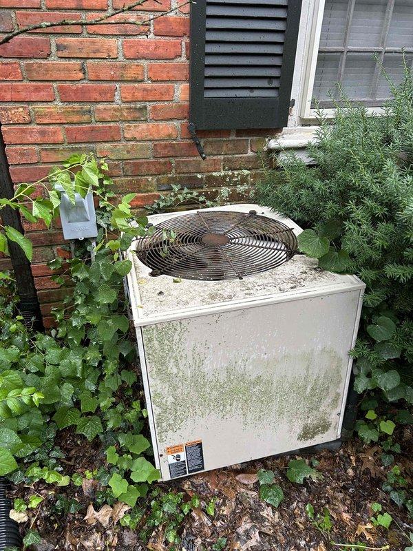 Completed comprehensive Care Plan tune-up service on dual HVAC system consisting of heat pump air handler located in attic and air conditioning gas furnace unit in basement. Performed thorough inspection and maintenance on outdoor condenser unit positioned at exterior of residence, noting weathered cabinet with surface accumulation and vegetation encroachment requiring clearance attention. Conducted full system evaluation of attic-mounted air handler, inspecting flexible ductwork with insulation jacketing, copper refrigerant lines, electrical connections, and condensate drainage components. Verified proper operation of both systems, checked refrigerant pressures, tested electrical components, inspected blower assemblies, and ensured all safety controls functioned correctly. Customer provided filters for installation per service agreement. Both HVAC systems operational and performing within manufacturer specifications upon completion of preventive maintenance service.