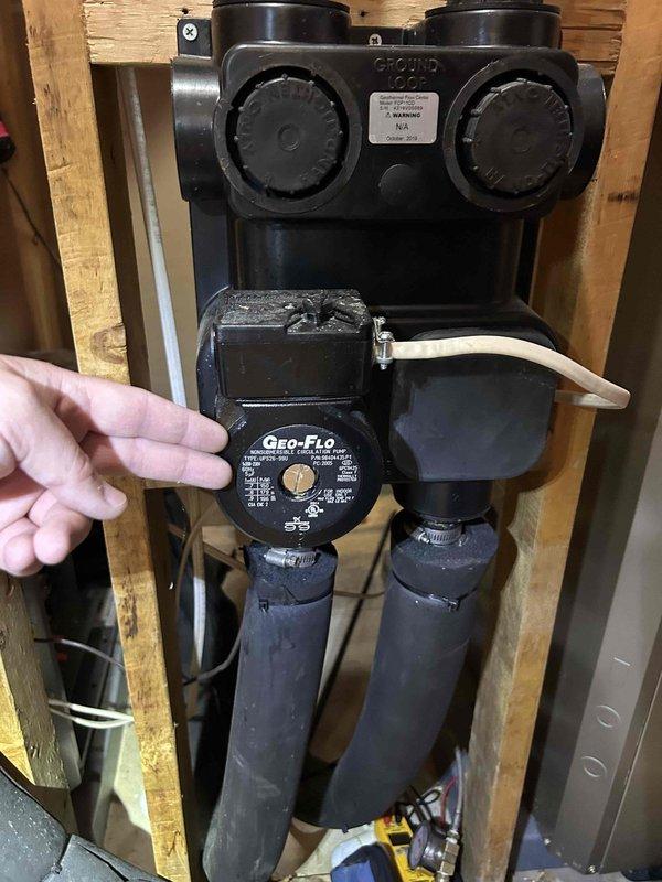 Completed preventative maintenance tune-up on geothermal heat pump system with air handler and ground loop assembly located in basement. Inspected and serviced dual Geo-Flo circulation pumps, ground loop manifold with adjustment valves, and associated piping connections to ensure proper operation and system efficiency.