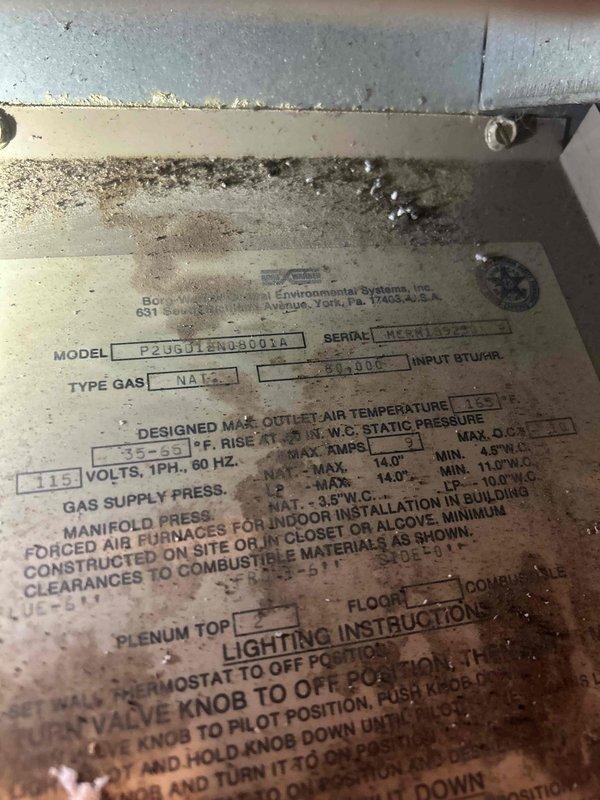 Provided comprehensive replacement estimate for 40-year-old residential cooling system experiencing continuous fan operation and warm air discharge throughout home. Documented existing forced air furnace and air handler installation in utility closet, photographing equipment specifications and mechanical configuration for replacement planning. System assessment confirmed age-related failure requiring full HVAC replacement rather than repair.