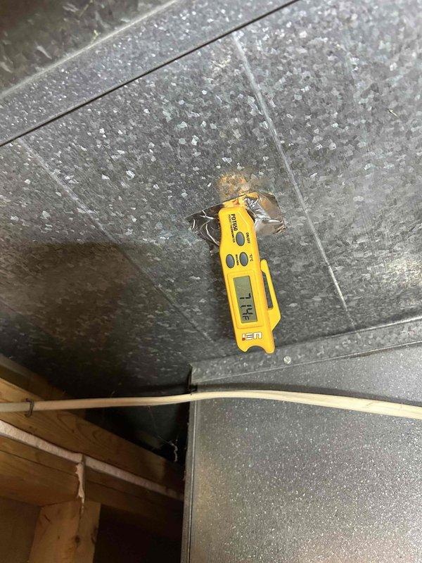 Responded to no cooling complaint on upstairs HVAC unit with interior temperatures reaching low 80s. Performed diagnostic evaluation of system including airflow measurements at ductwork and inspection of air handler components. System assessed for proper refrigerant levels, electrical connections, and mechanical operation to identify cause of insufficient cooling capacity.