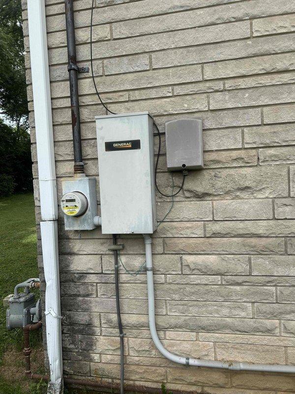Completed scheduled maintenance on a 22KW Generac EVO standby generator system. Performed comprehensive inspection of the transfer switch, electrical connections, and control panel wiring. Documented existing installation with photographs showing the exterior-mounted Generac automatic transfer switch, associated disconnect components, and internal control wiring configuration. Contacted Generac technical support regarding the addition of a WiFi monitoring module for remote system diagnostics and status monitoring capabilities.