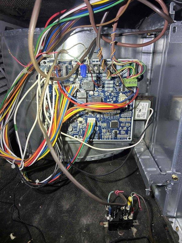 Arrived on-site to replace warranty fan motor per previous diagnosis. Upon arrival, rechecked system operation as requested due to customer concern about potential misdiagnosis, as unit had resumed normal operation after being non-functional from Friday evening through Tuesday evening. Performed comprehensive system evaluation, inspected control boards and electrical connections, verified proper communication between thermostat and air handler, and confirmed all components functioning correctly at time of inspection. System operating within normal parameters with no faults detected during service call.