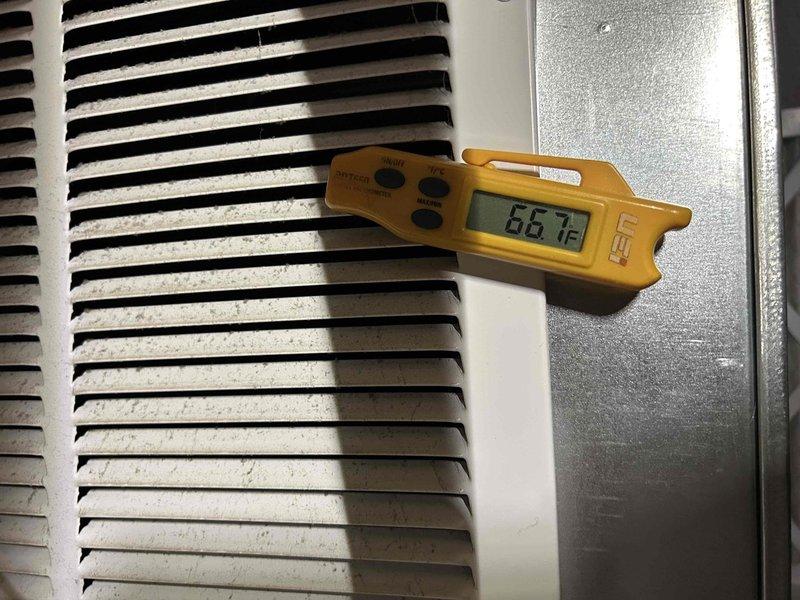 Responded to service call back to verify previous diagnosis of faulty thermostatic expansion valve (TXV). Performed comprehensive system recheck including temperature measurements at evaporator coil and supply air registers. Measured supply air temperature at 52.3°F and return air temperature at 66°F, confirming inadequate temperature split indicative of refrigerant metering issues. Visual inspection and operational testing confirmed TXV malfunction as originally diagnosed. Verified system refrigerant can be recovered and reused for upcoming TXV replacement repair, preventing need for additional refrigerant charge.