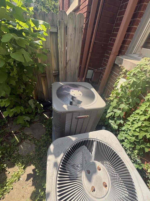Completed full residential HVAC system installation including Lennox ML180UH070E36AK 70,000 BTU 80% efficiency gas furnace, Lennox ML14KC1-030-230 2.5 ton 15.5 SEER2 air conditioning unit, and CK40HT-24A-71 evaporator coil. Installed new digital thermostat and Aprilaire 1000 media cabinet air filtration system for enhanced indoor air quality. Evacuated and charged refrigerant system to manufacturer specifications, verified all electrical connections, tested gas furnace operation including heat exchanger integrity, and confirmed proper airflow across evaporator coil. System commissioned successfully with all components operating within normal parameters.