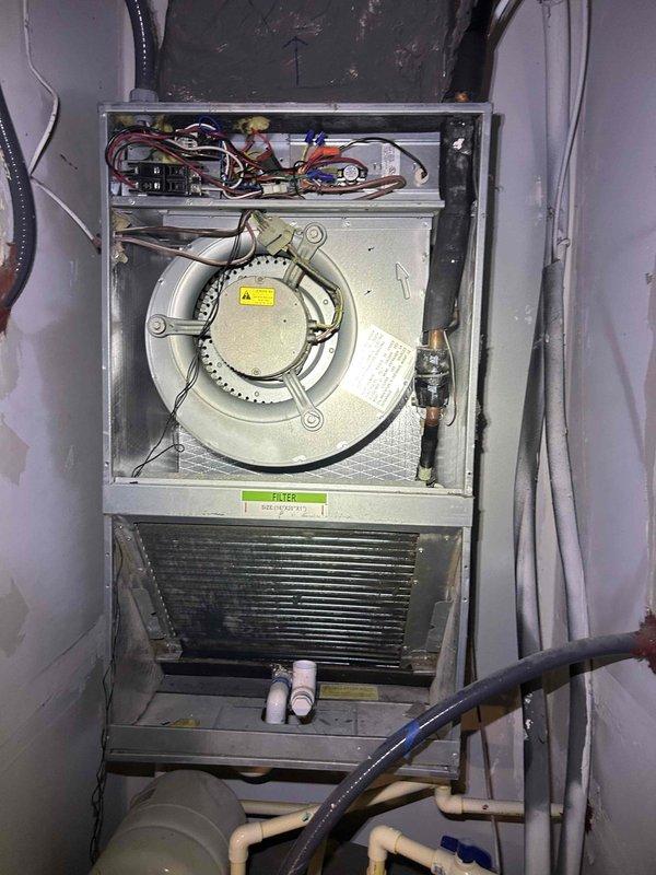 Responded to no cooling call with reported issue of no power to outside unit. Upon arrival, inspected electrical panel and located tripped breaker serving the outdoor condensing unit. Reset breaker and verified power restoration to outdoor unit. Tested system operation and confirmed both indoor air handler and outdoor unit operating normally with proper voltage supply. System returned to normal cooling operation.