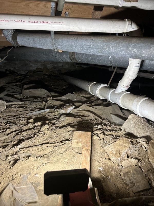 Replaced approximately 15 feet of deteriorated galvanized water line with new piping and installed a new hose bibb to restore proper water flow and prevent future leaks. Removed and replaced failing cast iron drain line in the crawl space, upgrading to modern PVC drainage system. Installed an exterior cleanout access point to facilitate future maintenance and prevent costly access issues.
