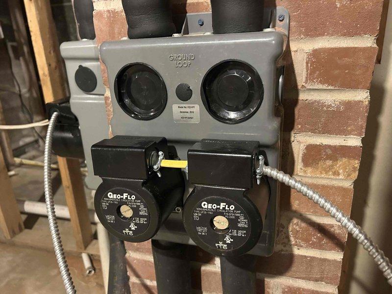 Responded to no cooling complaint on 8-year-old geothermal system located in basement. Upon arrival, customer reported unit would cool briefly upon startup then cease cooling operation, issue ongoing for approximately one week. Performed diagnostic evaluation of geothermal heat pump system including ground loop pumps, air handler, and associated controls. Inspected Geo-Flo circulation pumps for proper operation, verified electrical connections at ground loop panel, and assessed refrigerant circuit performance. Checked air handler for proper airflow, examined condensate drainage system, and tested thermostat operation and system cycling. Identified intermittent cooling issue and provided recommendations for necessary repairs to restore consistent cooling operation.
