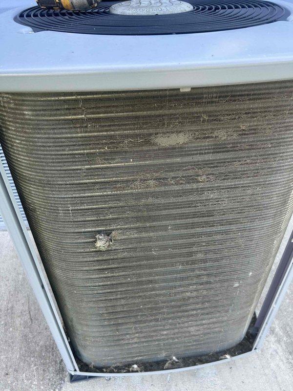 Performed comprehensive tune-up on 8-year-old dual-fuel heat pump system. Condenser coil exhibited heavy accumulation of dirt and debris significantly restricting airflow; thoroughly cleaned coil fins to restore proper heat transfer efficiency. Conducted full system diagnostics using digital manifold gauges, verified refrigerant pressures, temperatures, superheat, and subcool readings to confirm optimal operating parameters.