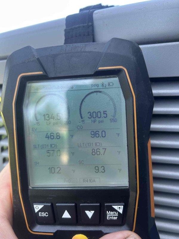 Performed comprehensive tune-up on 8-year-old dual-fuel heat pump system. Condenser coil exhibited heavy accumulation of dirt and debris significantly restricting airflow; thoroughly cleaned coil fins to restore proper heat transfer efficiency. Conducted full system diagnostics using digital manifold gauges, verified refrigerant pressures, temperatures, superheat, and subcool readings to confirm optimal operating parameters.