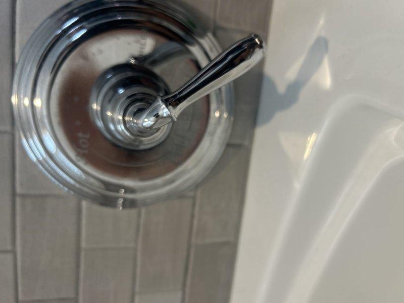 Completed comprehensive 65-point whole home plumbing inspection examining all fixtures, supply lines, drain systems, and water pressure throughout the property. Inspected and addressed multiple dripping faucets, including a Delta three-piece bathroom sink faucet set and a chrome shower/tub control valve, checking for worn washers, cartridge issues, and proper operation. Documented conditions with photographs and provided assessment of plumbing system functionality and recommendations for any necessary repairs.