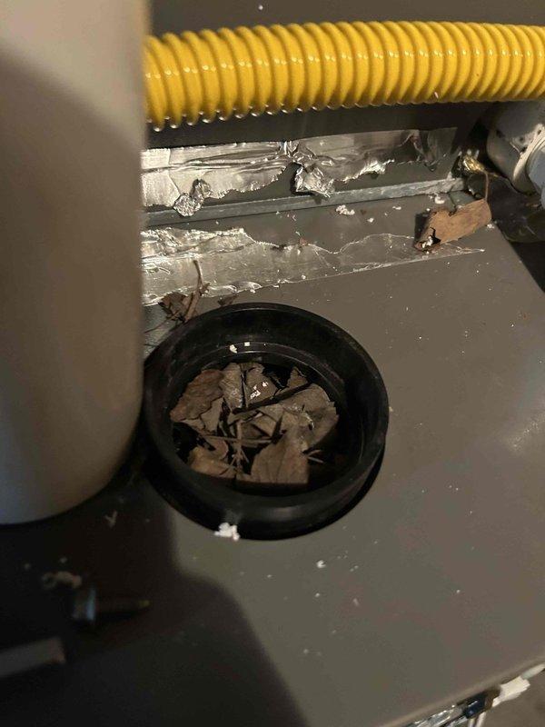 Completed maintenance tune-up on 10-year-old AC/gas furnace system with humidifier located in basement. Provided customer consultation regarding high MERV filtration systems and explained that upgrading to California-style fire particle filters would restrict airflow and potentially damage the blower motor on an aging system; recommended continuing with current 16x25x5 filter specification. Inspected ductwork and system components, documented conditions with photographs showing flexible duct connections and exterior unit debris accumulation.