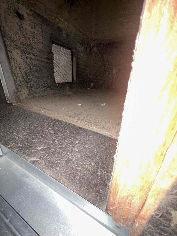 Completed routine maintenance inspection on 1-year-old air conditioning system and 7-year-old furnace located in crawlspace unit #413. Performed comprehensive AC tune-up including system diagnostics, refrigerant level verification, electrical connection inspection, and condenser coil assessment. Replaced air filter as part of seasonal maintenance protocol. Documented significant dust and debris accumulation throughout ductwork and air handler compartment via photographic evidence, indicating need for future duct cleaning services. All mechanical components operating within normal parameters with no immediate repairs required.