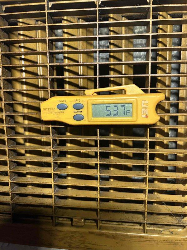 Responded to callback for new HVAC system installed in February with thermostat error messages and inability to cool below 75 degrees. Performed diagnostic testing and measured supply air temperature at 53.7°F and refrigerant line temperature at 206.3°F, confirming system is operating within normal parameters. Reviewed thermostat settings and programming with customer to address cooling concerns.