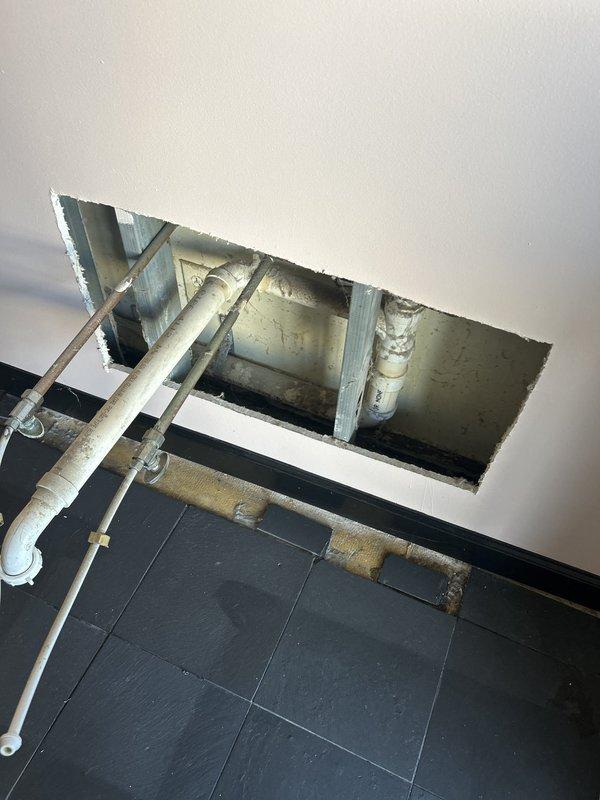 Conducted site assessment and provided estimate for installation of two pedicure chairs requiring new plumbing connections. Evaluated existing water supply and drainage infrastructure through ceiling and wall access points, documenting current pipe configuration including PVC drain lines and copper water supply lines. Assessed required modifications to accommodate dual fixture installation with appropriate hot/cold water connections and dedicated drainage systems for commercial salon application.