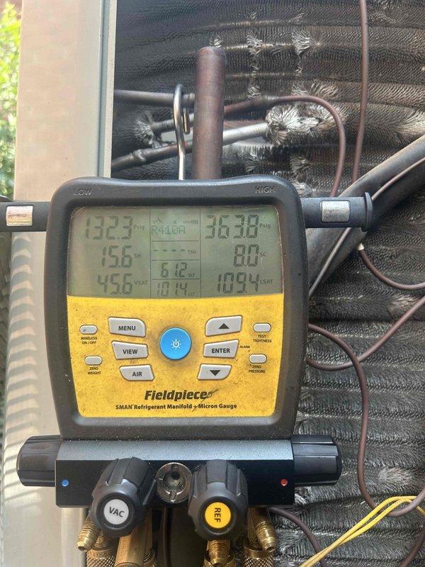 Replaced defective suction line service valve on commercial HVAC unit. System was evacuated, valve replaced, and unit recharged with 10.9 lbs of refrigerant to manufacturer specifications. Verified proper system pressures and temperatures upon completion.