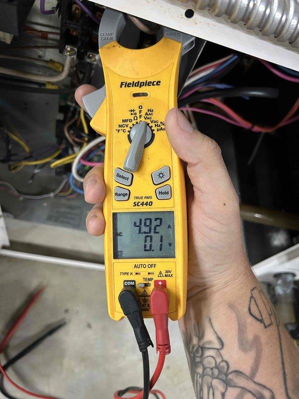 Completed Care Plan tune-up on geothermal heat pump system located in basement. Performed comprehensive system diagnostics including pressure testing and amperage readings. Measured system pressures using calibrated gauge, confirming refrigerant levels within manufacturer specifications at 492 PSI. Verified electrical performance with clamp meter, recording amperage draw to ensure compressor and pump operations are functioning properly. Inspected all electrical connections, wiring harnesses, and control components for signs of wear or deterioration. Documented filter condition per customer request with photographs for their records. All system parameters checked and found operating within normal range. Unit left in proper working order with no deficiencies noted.