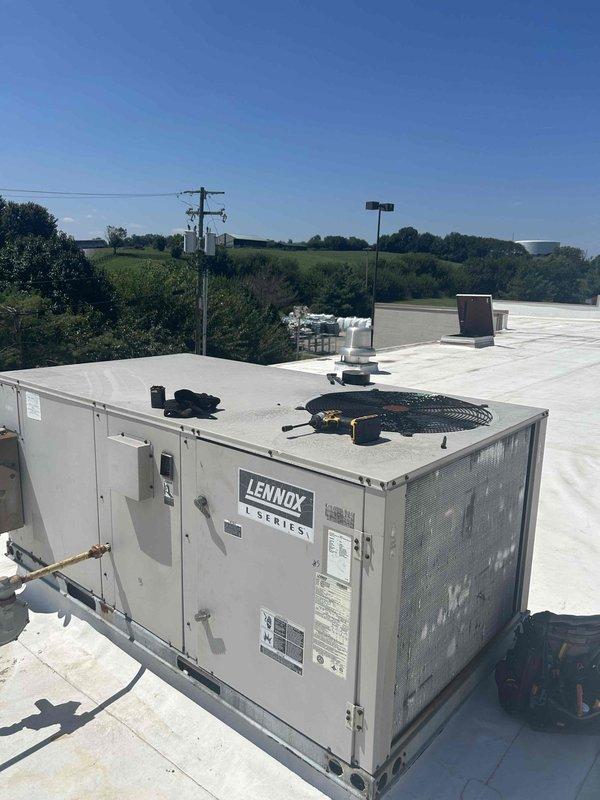 Responded to no cool call on commercial Lennox L-Series rooftop unit that had been non-operational for several weeks. Upon arrival, confirmed system now had power but remained inoperative. Accessed rooftop unit using building's built-in ladder and performed initial visual inspection of equipment. Documented current system conditions and weather parameters. Customer requested return diagnostic visit to properly identify failure cause and determine necessary repairs to restore cooling operation.