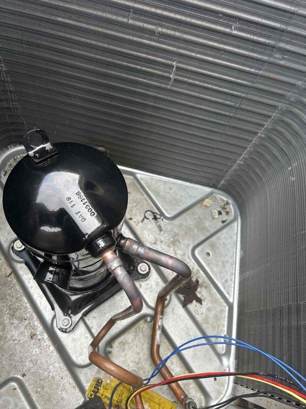 Completed warranty compressor replacement on Lennox unit. Removed failed compressor, installed new warranty replacement unit, and properly connected refrigerant lines with new filter drier. Captured and uploaded required photographs of both old and new compressor serial tags for warranty claim documentation as specified.