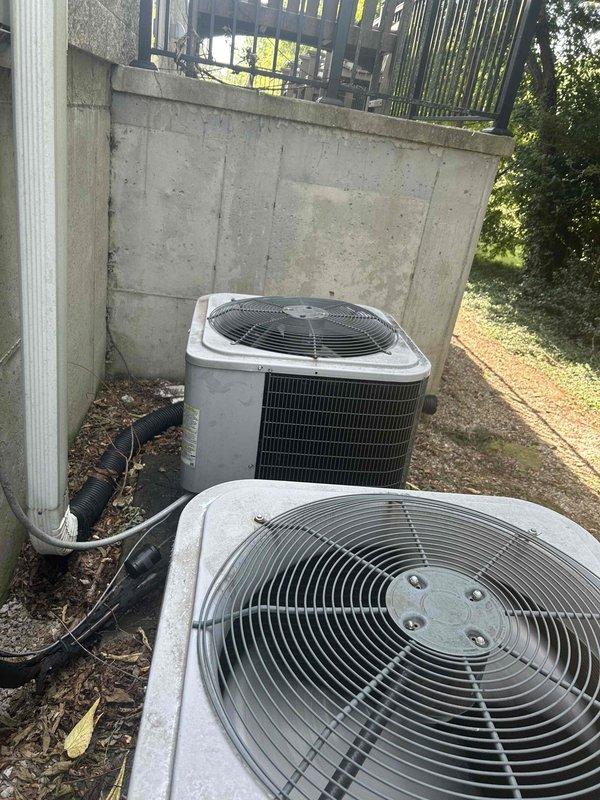 Completed preventive maintenance filter change service on four commercial HVAC units as part of Club Trio maintenance agreement. Replaced two 20x20x1 filters on units located in warehouse closet serving front offices and two 18x20x1 filters on warehouse-mounted units requiring ladder access. Inspected electrical components including capacitor and contactor assembly, verified proper wire connections, and documented equipment condition with photographs per customer requirements.