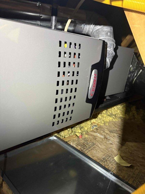 Completed Care Plan maintenance on Lennox air conditioning system and gas furnace located in attic space. Performed comprehensive tune-up including inspection of outdoor condenser unit with hexagonal top grille, verified proper operation of all components, and checked indoor air handler with ventilated cabinet. Customer provided 16x20x1 air filter for system. All equipment operating within normal parameters, no deficiencies noted during inspection.