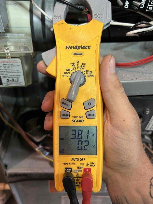 Performed Club Single maintenance service on air conditioning system located in guest bedroom. Conducted electrical diagnostics using clamp meter, recording amperage draw of 38.1A and voltage readings to verify proper compressor and system operation. Steam humidifier in guest floor area was noted as not covered under the maintenance agreement and was not serviced during this visit. All accessible AC components were inspected and tested to ensure system functionality and performance within manufacturer specifications.