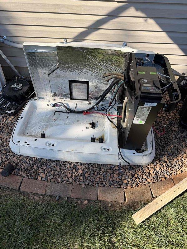 Completed generator engine replacement on residential HVAC unit. Removed failed engine assembly, installed new replacement engine, reconnected all electrical connections and control wiring, and verified proper operation of all system components. Unit tested and returned to full operational status.