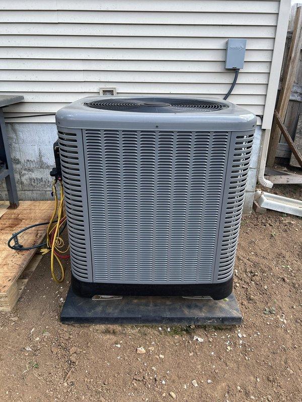 Responded to no cooling complaint on 2-year-old residential air conditioning system. Upon arrival, performed diagnostic testing of outdoor condenser unit and measured supply air temperature at 38.9°F, indicating system was operating and producing cool air. Determined system was functioning properly with no mechanical or refrigerant issues found.