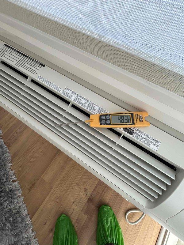 Removed existing Amana packaged terminal heat pump unit and installed new Durastar 15,000 BTU PTHP model DRPTHP15Y32351A utilizing the existing wall sleeve. Verified proper unit operation, confirmed heating and cooling functionality, and disposed of old equipment per regulations.