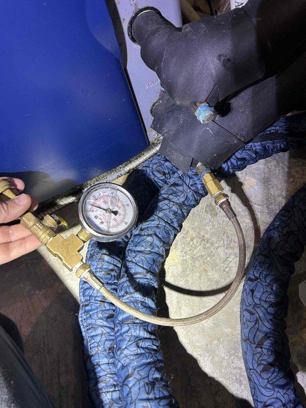 Performed routine HVAC maintenance on basement unit. Conducted system diagnostics including refrigerant pressure testing using manifold gauges, inspected condensate collection system and verified proper drainage, checked electrical controls and safety switches for proper operation, and installed customer-supplied 30x36x2 air filter. All components operating within normal parameters upon completion of service.