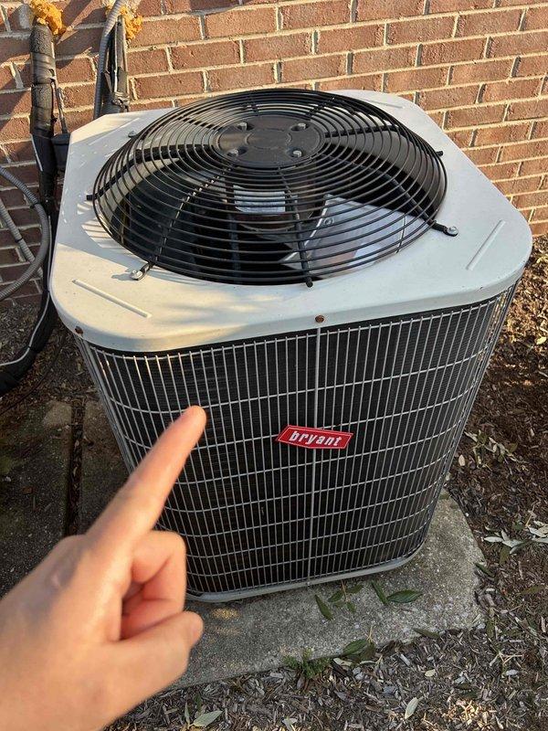 Completed Care Plan tune-up maintenance on Bryant heat pump system with air handler located on second floor. Performed comprehensive inspection of outdoor condenser unit and indoor air handler components. Inspected refrigerant lines, electrical connections, and condensate drainage system. Noted brownish discoloration on air handler grille louvers indicating potential dust accumulation or moisture exposure. Verified system operation and airflow through ventilation components. Service coordinated with concurrent plumbing maintenance appointment for customer convenience.