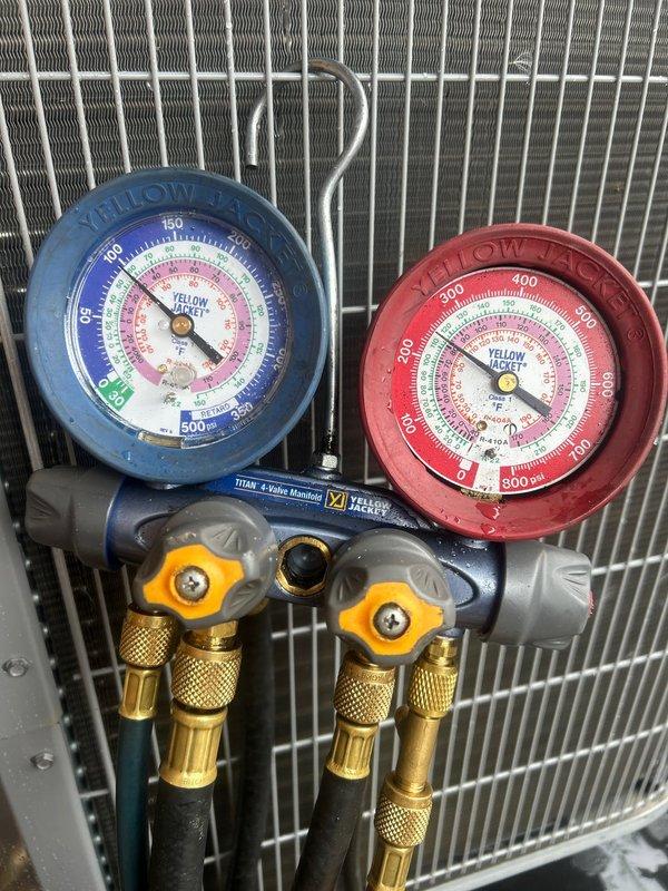 Responded to callback for HVAC system not maintaining setpoint, with indoor temperature reading 75°F despite thermostat set to 72°F. Upon arrival, performed comprehensive system diagnostics using manifold gauges to check refrigerant pressures and verify proper system operation. Inspected outdoor condensing unit and electrical disconnect, confirmed all connections secure and unit operating within normal parameters. System tested and found cooling properly after diagnostic evaluation. Documented equipment condition with photos for service records.