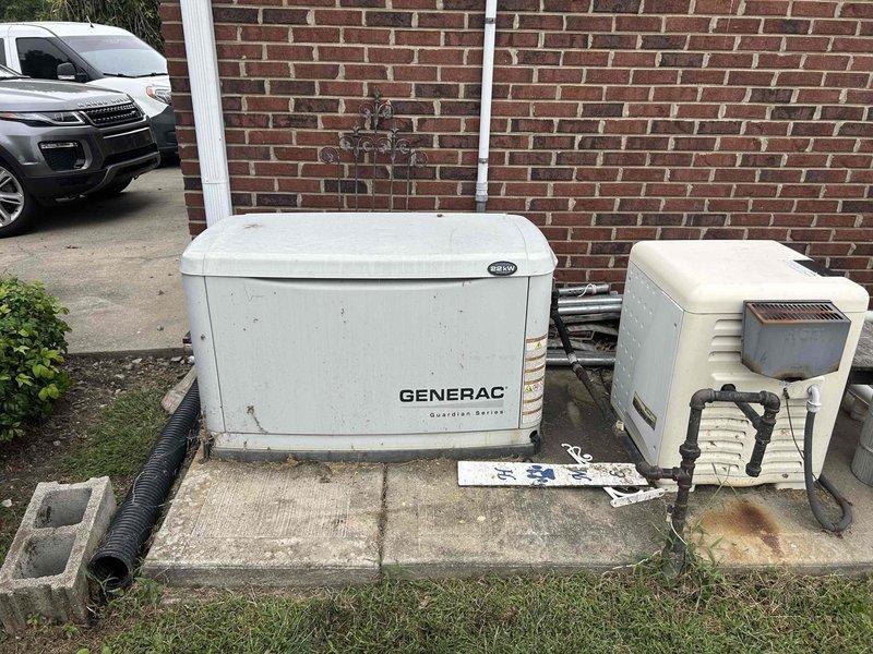 Completed scheduled preventive maintenance on 22kW Generac Guardian Series standby generator. Performed comprehensive inspection of unit including oil level check, air filter examination, battery voltage test, and verification of all electrical connections. Exercised generator under load to confirm proper operation of automatic transfer switch and verify voltage output within manufacturer specifications. Inspected fuel system, cooling system, and exhaust configuration for proper operation and secure mounting. Documented condition of installation including concrete pad, electrical conduit routing, and exhaust piping. Unit operating within normal parameters upon completion of service.