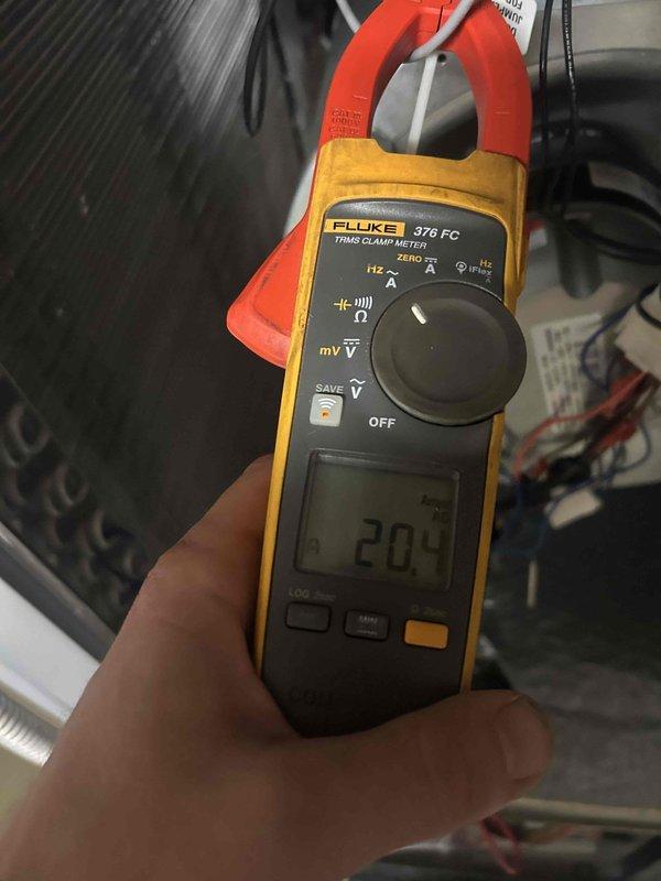Completed annual care plan tune-up on geothermal system. Performed electrical diagnostics measuring 204 amps with clamp meter and verified system pressures using calibrated gauge. Addressed thermostat internet connectivity issue and confirmed customer-supplied 20x25x4 filter specifications for ongoing maintenance.