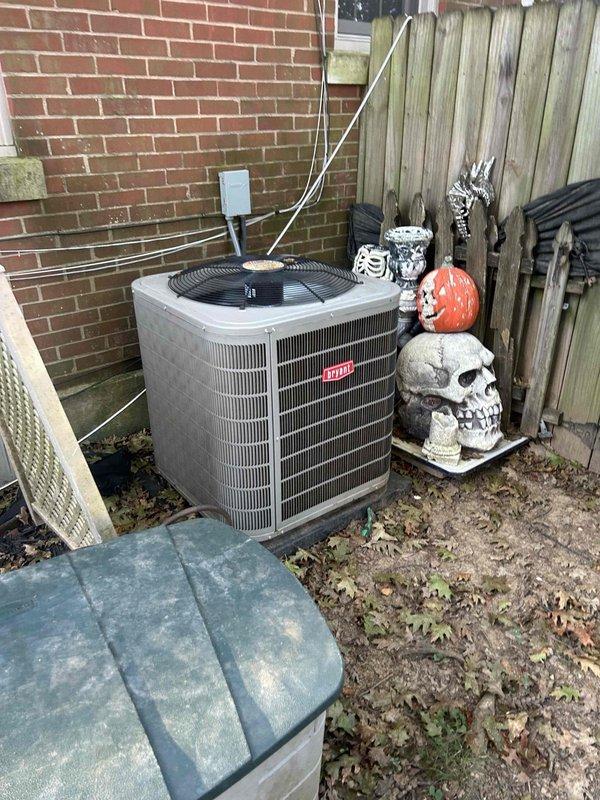 Completed Gold Level preventive maintenance on single-system residential air conditioning unit with Bryant condenser located at exterior and air handler in basement. Performed comprehensive inspection of outdoor unit including cleaning condenser coils, checking refrigerant levels, testing electrical connections, and verifying proper operation of compressor and fan motor. Inspected indoor air handler and ductwork, measured supply register airflow and temperature differential using digital instrumentation, and confirmed proper system performance. Customer supplying their own 16x25x1 filters as requested. All equipment operating within manufacturer specifications with no deficiencies noted. System ready for continued service.