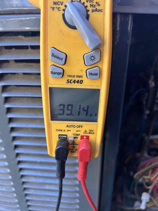 Completed routine preventative maintenance on a 9-year-old Trane heat pump and air handler system. Performed comprehensive tune-up inspection including electrical diagnostics, verified system operation with multimeter readings showing proper voltage at 39.14V, and confirmed all components functioning within manufacturer specifications. No deficiencies or repairs required; system operating efficiently with indoor air quality equipment also inspected and operational.