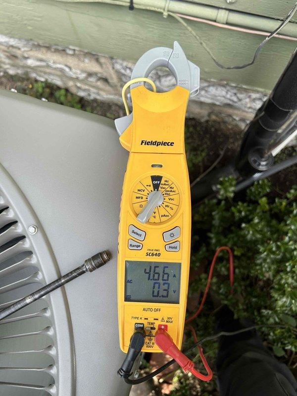 Completed prepaid Diamond Level maintenance on single-system residential air conditioning unit with gas furnace located in closet. Performed comprehensive system inspection, replaced 20x20x1 filter, and conducted electrical diagnostics using digital multimeter to verify proper voltage, amperage, and system performance at both indoor and outdoor equipment. All measurements recorded within normal operating parameters, confirming system functionality and efficiency.