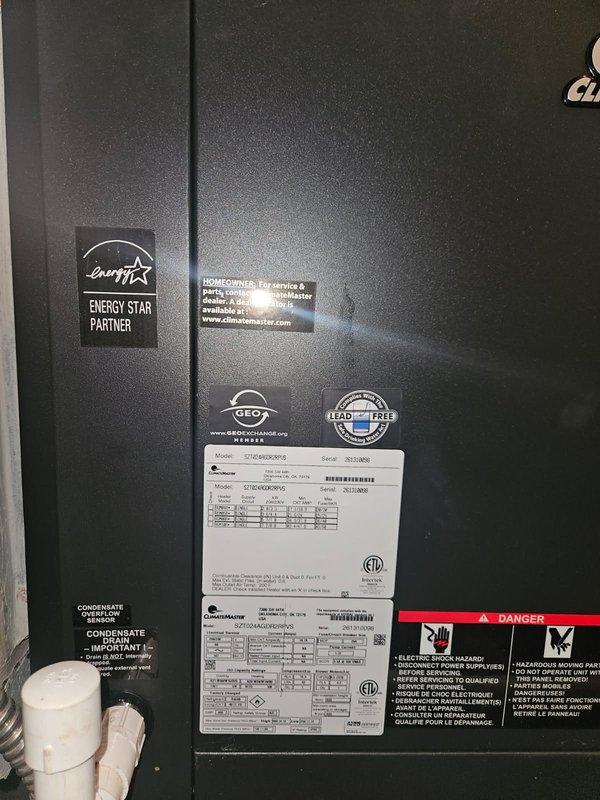 Completed Gold Level prepaid maintenance on three-system geothermal HVAC installation. Performed comprehensive inspections, filter replacements including technician-supplied 20x20x1 filter and customer-provided 12x12x1 filters, verified Aprilaire humidifier canister condition, and tested all system operations. All three geothermal units operating within manufacturer specifications with no deficiencies noted.