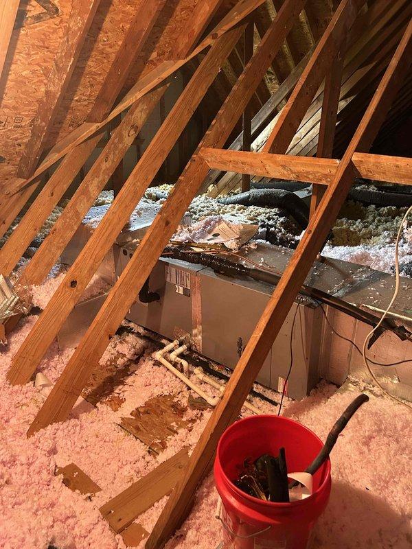 Replaced evaporator coil and TXV kit on attic-mounted air handler. System was accessed through attic space, old components were removed, and new evaporator coil and thermostatic expansion valve were installed per manufacturer specifications. Unit was leak-tested, evacuated, and recharged with proper refrigerant. System tested and confirmed operational with proper airflow and temperature differential.