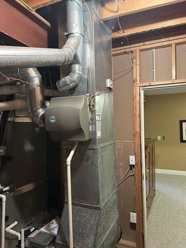 Completed comprehensive care plan tune-up on 2014 AC and gas furnace system located in basement. Performed standard maintenance procedures including inspection of all refrigerant lines, ductwork connections, and associated HVAC components. Customer provided 20x25x4 air filter for installation during service visit.