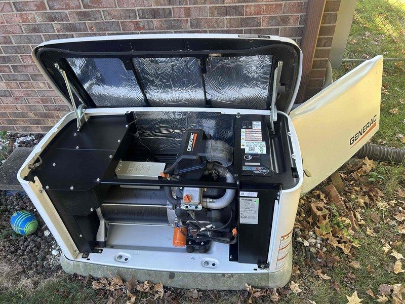 Completed electrical maintenance on Generac standby generator for new customer enrollment in preventive maintenance program. Performed comprehensive inspection of generator unit, internal engine components, electrical connections, and transfer switch system. Documented equipment condition with photographs, applied service identification stickers, and discussed remote monitoring capabilities with customer for enhanced system oversight.