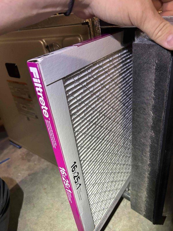Completed Gold Level preventive maintenance on single-zone air conditioning system with gas furnace located in basement. Performed comprehensive tune-up including airflow diagnostics with digital manometer showing 147 CFM measurement at blower assembly, inspected blower motor and electrical connections with all wire terminations secure, verified proper operation of control board and safety circuits. Customer-supplied Filtrete air filter was installed in filter housing with proper sealing confirmed.