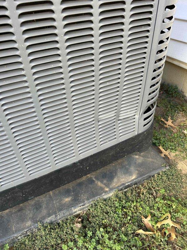 Completed Gold Level prepaid maintenance on single heat pump/air handler system with outdoor unit located on concrete pad and air handler in basement. Performed comprehensive system inspection including electrical measurements showing 106.3 volts and 8.1 amps at outdoor unit, verified proper operation of all components, and documented equipment condition with photos showing unit in serviceable condition with standard outdoor weathering on exterior housing.