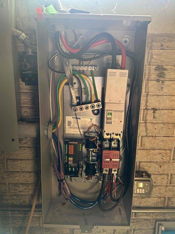 Responded to service call for Generac backup generator with red warning light and oil leak. Performed comprehensive inspection of generator unit and transfer switch panel, identified oil leak source, completed necessary repairs, and conducted full preventive maintenance service including fluid level checks, filter inspection, electrical connections verification, and operational testing to restore unit to proper working condition.