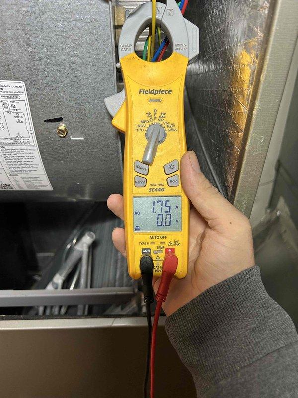 Completed Gold Level preventive maintenance on single heat pump and air handler system located in garage. Performed comprehensive system inspection including electrical diagnostics with clamp meter, measuring amperage draws and voltage readings to verify proper component operation. Checked refrigerant lines, wiring connections, and all internal components for proper function and safety. Customer supplies 20x20x1 filter. All measurements within manufacturer specifications, system operating normally.