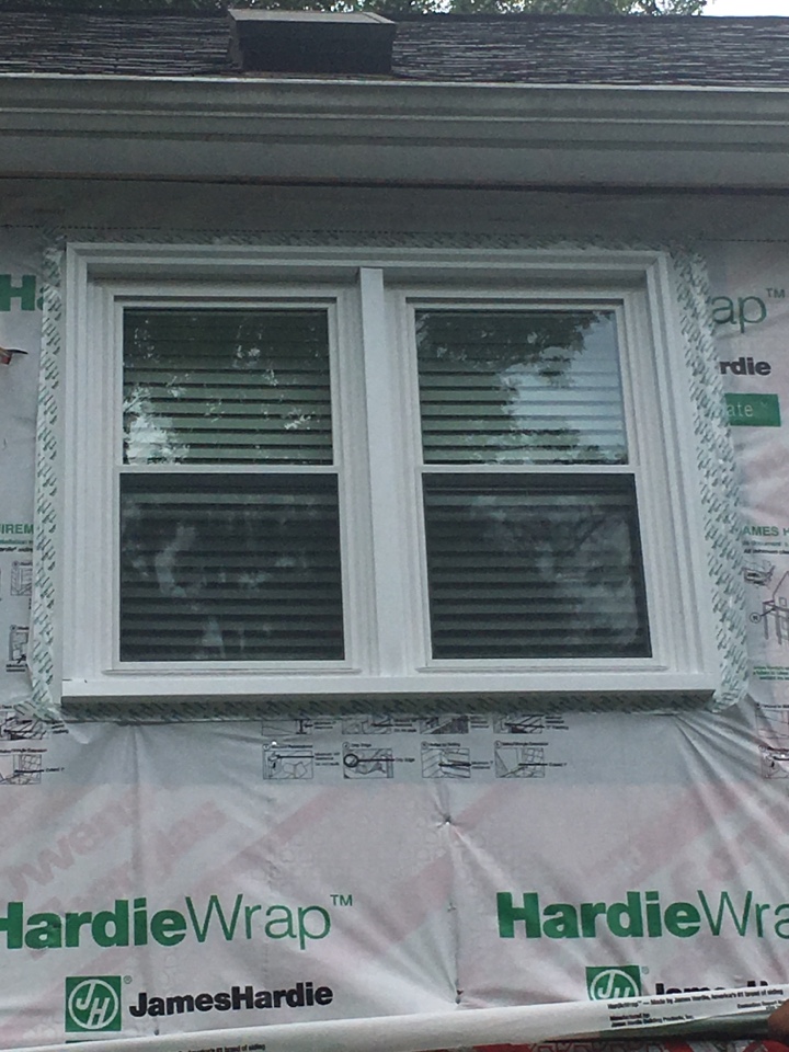 Chesterfield, VA - New windows flashed, Hardie Wrap taped. Ready for this section of new HardiePlank siding. Chesterfield, VA - New windows flashed, Hardie Wrap taped. Ready for this section of new HardiePlank siding.